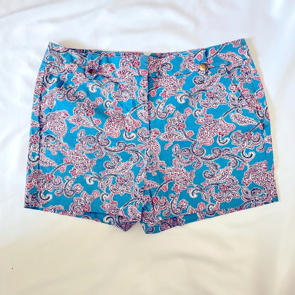 Loft Chino Shorts 8 Blue Red White Paisley Print Pockets 4” Inseam nwot